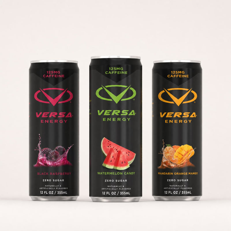Bebidas energéticas PEScience: Versa Energy Black Raspberry, Watermelon Candy y Mandarin Orange Mango