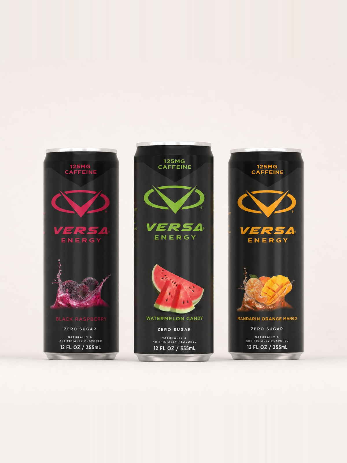Bebidas energéticas PEScience: Versa Energy Black Raspberry, Watermelon Candy y Mandarin Orange Mango