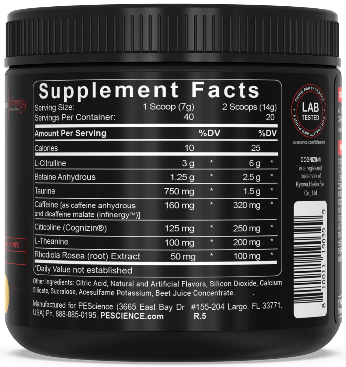 Información nutrimental de Prolific Pre Workout