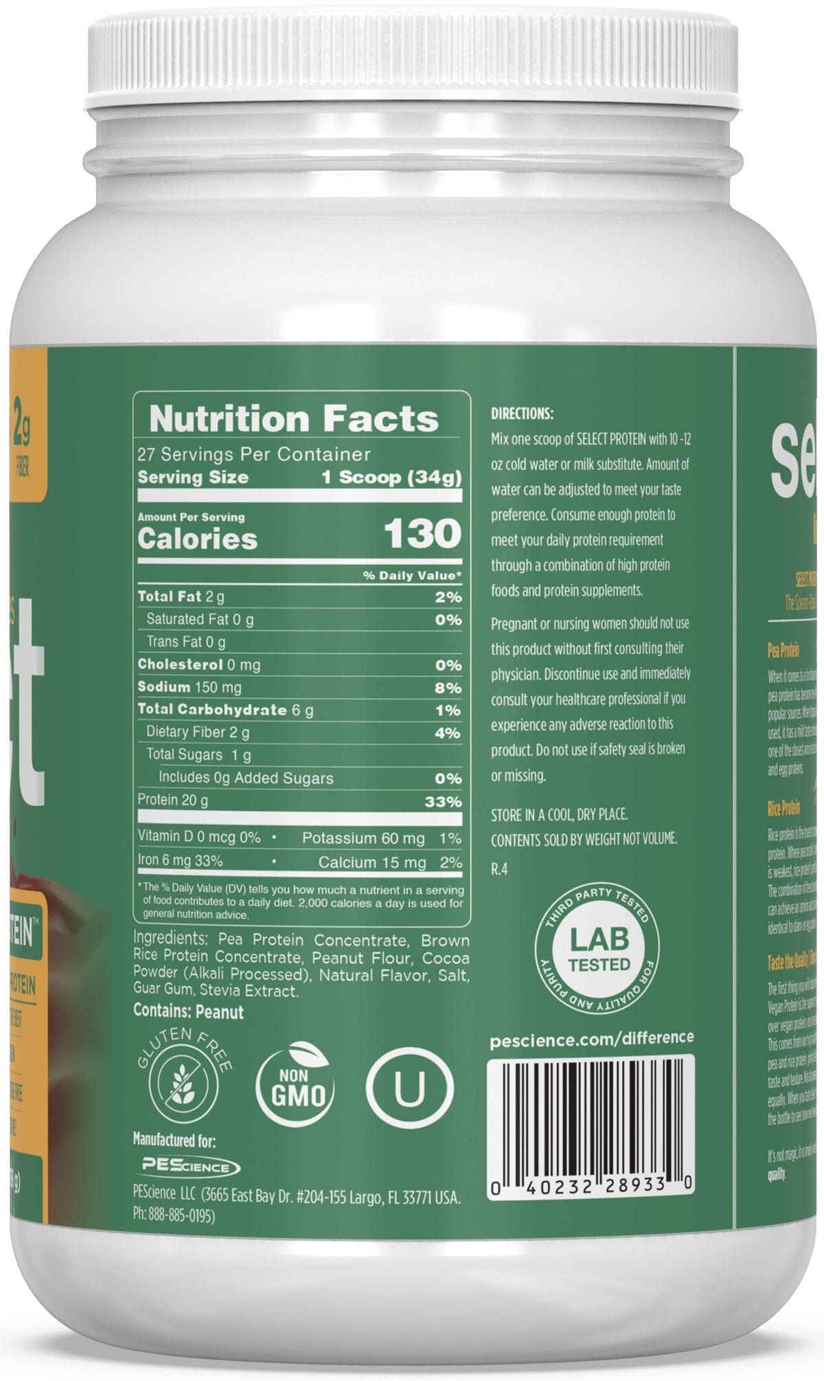 Información nutrimental de Select Plant Protein 27 servicios